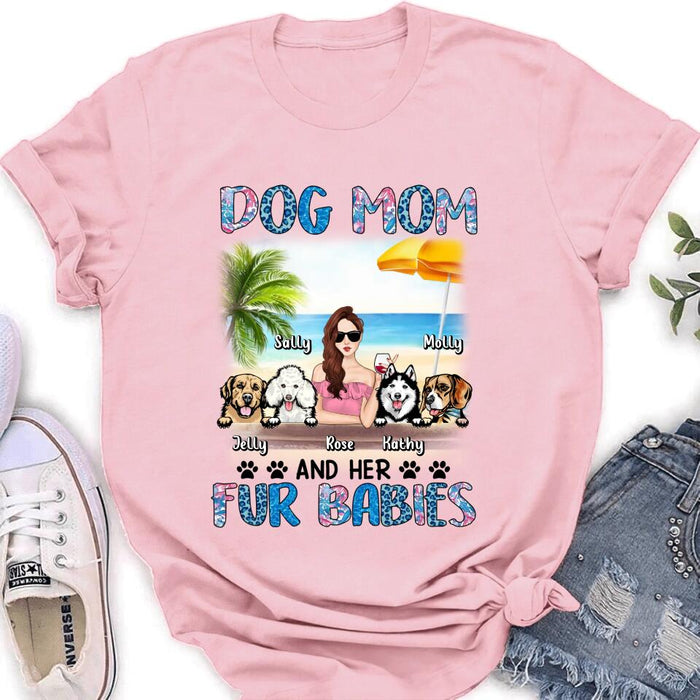 Custom Personalized Dog Mom Summer Patterned Shirt/ Hoodie/Sweatshirt/Long sleeve - Upto 4 Dogs - Gift Idea For Dog Mom/Dog Lovers - Dog Mom And Her Fur Babies