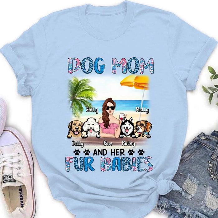 Custom Personalized Dog Mom Summer Patterned Shirt/ Hoodie/Sweatshirt/Long sleeve - Upto 4 Dogs - Gift Idea For Dog Mom/Dog Lovers - Dog Mom And Her Fur Babies