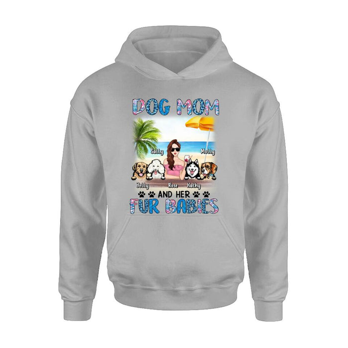 Custom Personalized Dog Mom Summer Patterned Shirt/ Hoodie/Sweatshirt/Long sleeve - Upto 4 Dogs - Gift Idea For Dog Mom/Dog Lovers - Dog Mom And Her Fur Babies