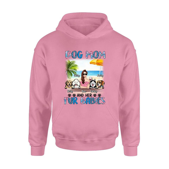 Custom Personalized Dog Mom Summer Patterned Shirt/ Hoodie/Sweatshirt/Long sleeve - Upto 4 Dogs - Gift Idea For Dog Mom/Dog Lovers - Dog Mom And Her Fur Babies