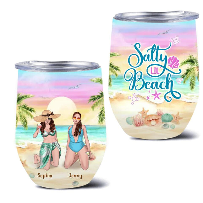 Custom Personalized Beach Besties Wine Tumbler - Upto 4 Girls - Gift Idea For Friends/Besties/Sisters - Summer Gift Idea For Beach Lover - Salty Lil's Beach