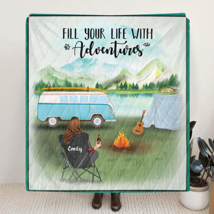 Personalized Camping Blanket - Single Man/Woman up to 6 Pets and Single Dad/Mom with up to 6 Kids -  Gift For Single Dad/Mom - Fill Your Life With Adventures - Q3VZTZ