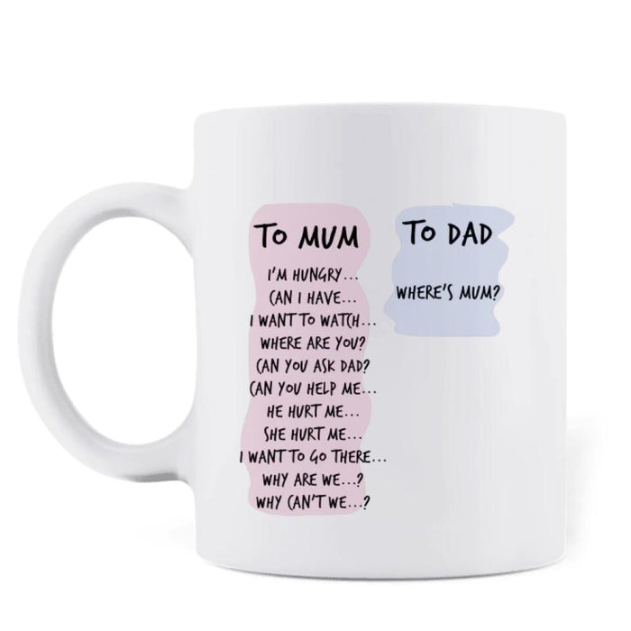 Custom Personalized To Mom/Dad Coffee Mug - Gift Idea For Father's Day/Mother's Day - Upto 5 People - Thanks For Answering All Our Questions Mom