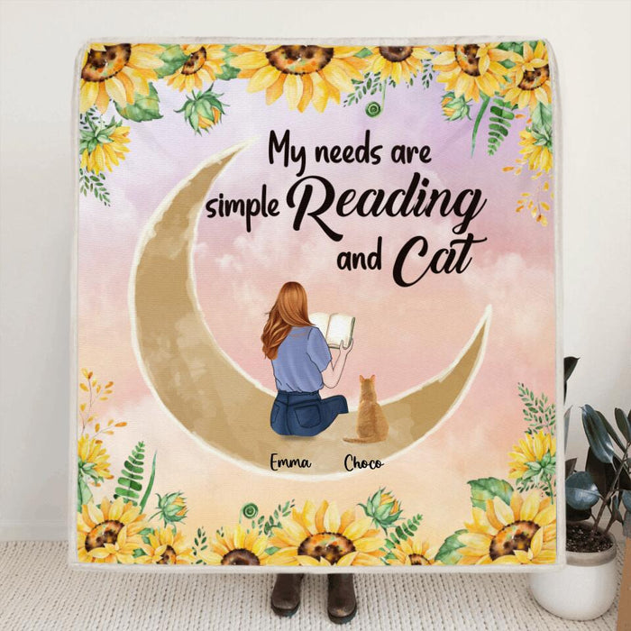 Custom Personalized Reading Dog/Cat Quilt/Fleece Blanket - Best Gift Idea For Dogs/Cats Lovers - My Needs Are Simple Reading And Cat