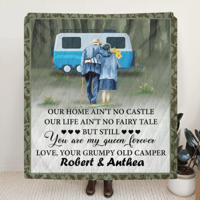 Custom Personalized Camping Old Couple Quilt/Fleece Blanket - Best Gift Idea For Grandparents - You Are My Queen Forever