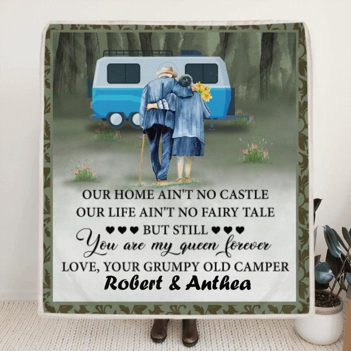Custom Personalized Camping Old Couple Quilt/Fleece Blanket - Best Gift Idea For Grandparents - You Are My Queen Forever