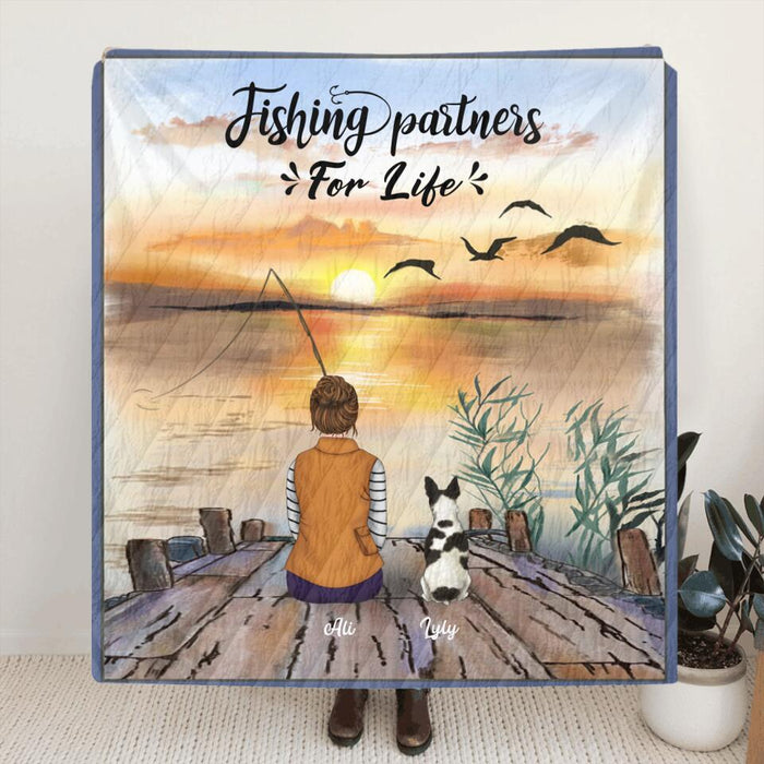 Custom Personalized Fishing Blanket - Fishing Family (Up to 4 Kids), Fishing Couple (Up to 3 Pets)