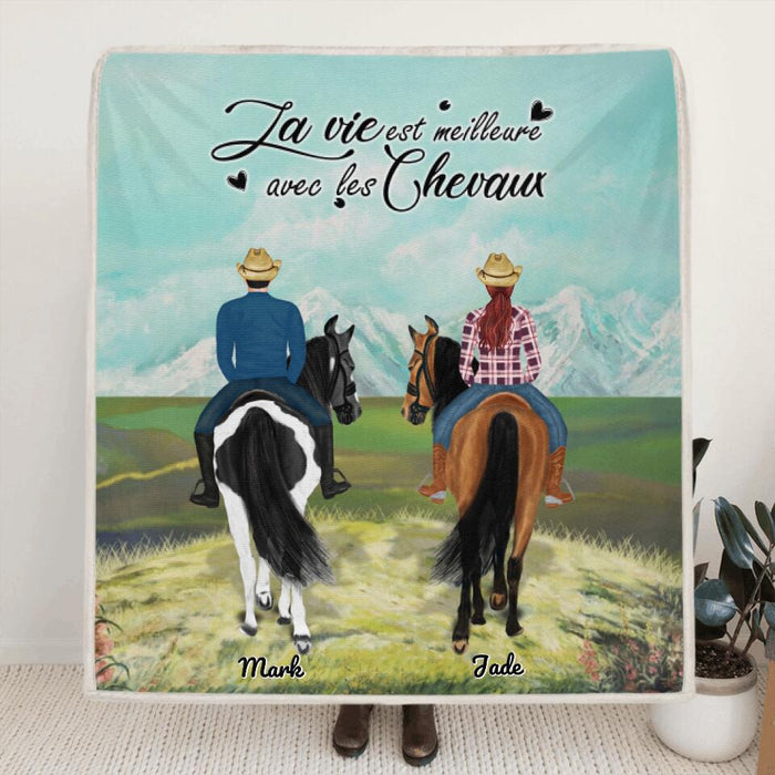 Custom Personalized Riding Horse Blanket - Best Gift For Couple, Horse Lovers - La vie est meilleure avec les chevaux