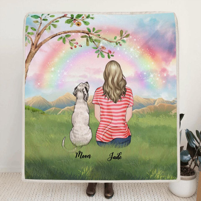 Custom Personalized Dog Mom/Dog Dad Quilt/Fleece Blanket - Man/Woman/Couple With Upto 4 Dogs - Best Gift Idea For Dog Lovers