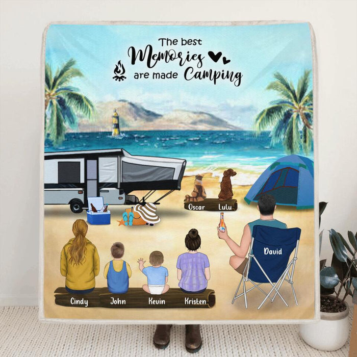 Personalized Beach Camping Blanket - Single Mom/Dad with up to 4 Kids and 2 Pets - Gift For Father's Day - The Best Memories Are Made Camping - 1CTOH9