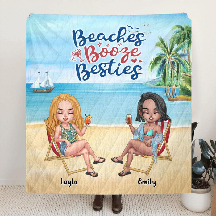 Custom Personalized Besties Single Layer Fleece/Quilt Blanket - Upto 4 People - Gift Idea For Besties/Friends - Beaches Booze Besties