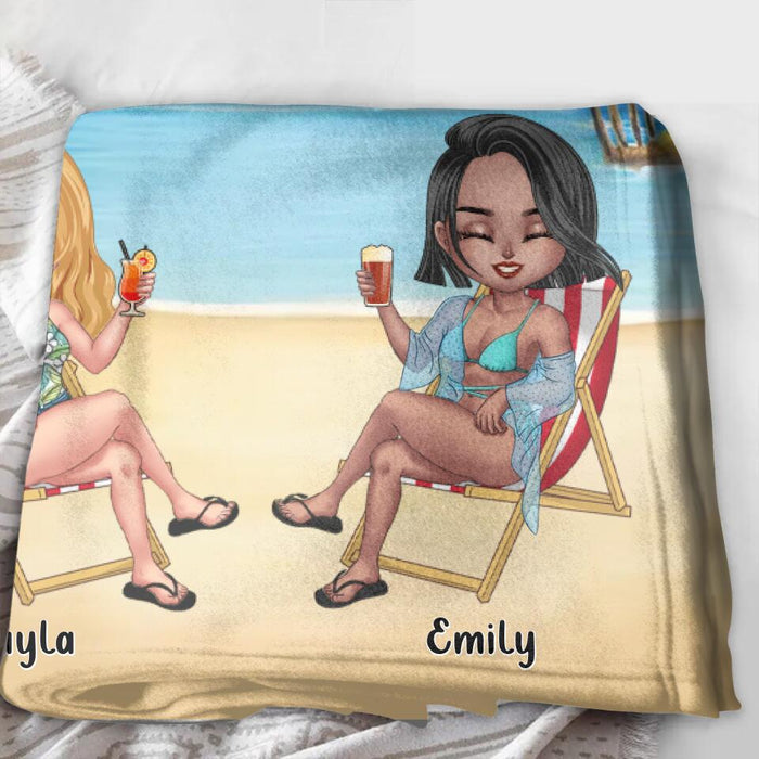 Custom Personalized Besties Single Layer Fleece/Quilt Blanket - Upto 4 People - Gift Idea For Besties/Friends - Beaches Booze Besties