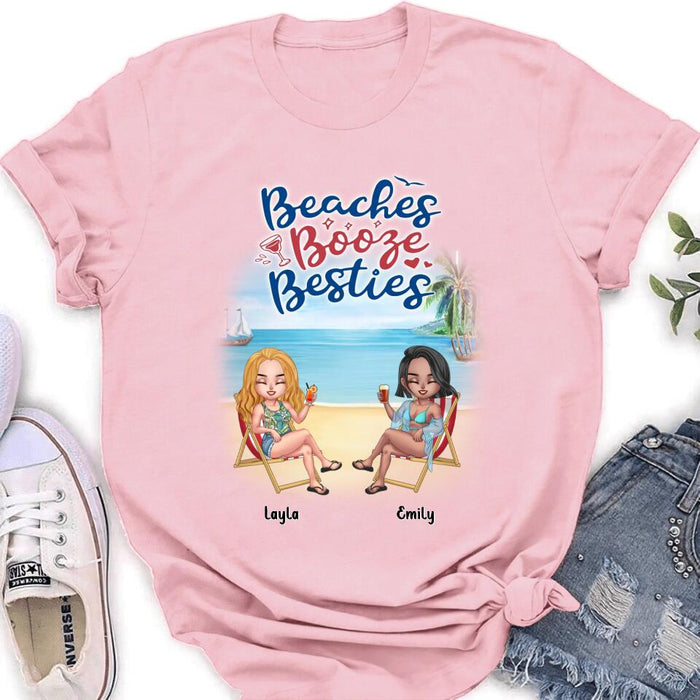 Custom Personalized Besties Shirt - Upto 4 People - Gift Idea For Besties/Friends - Beaches Booze Besties