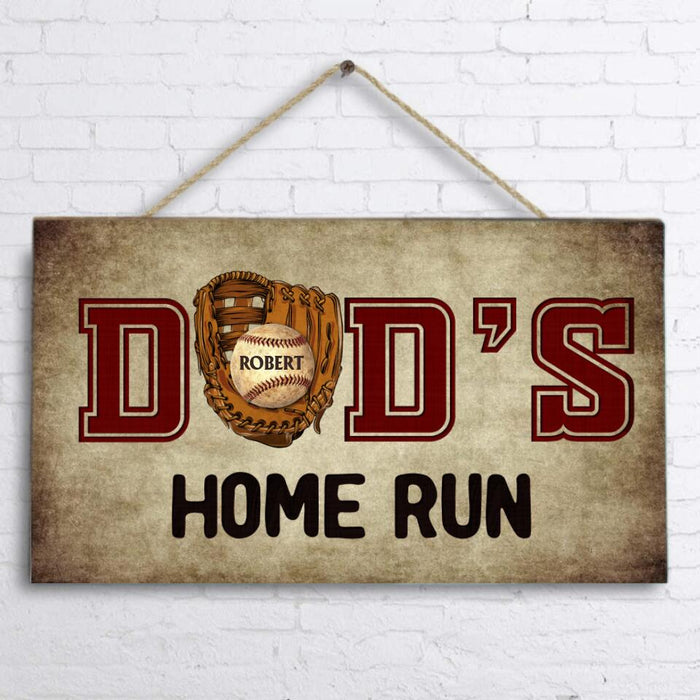 Custom Personalized Baseball Dad's Home Run Wooden Sign - Upto 7 Kids - Gift For Father/ Baseball Lover - Family Gift Idea