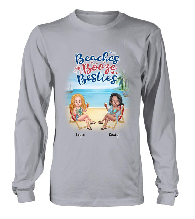 Custom Personalized Besties Shirt - Upto 4 People - Gift Idea For Besties/Friends - Beaches Booze Besties