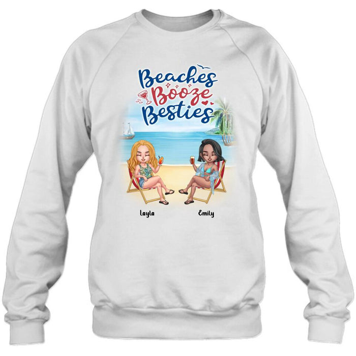 Custom Personalized Besties Shirt - Upto 4 People - Gift Idea For Besties/Friends - Beaches Booze Besties