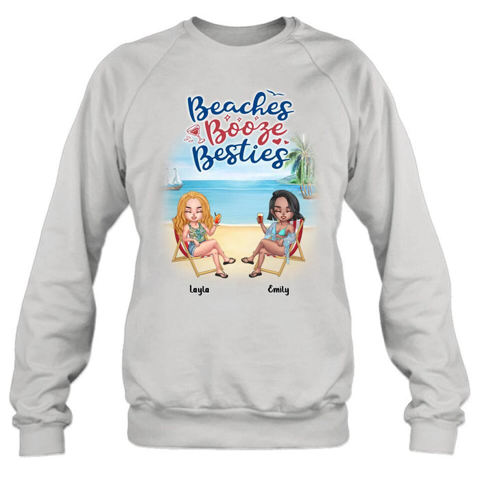 Custom Personalized Besties Shirt - Upto 4 People - Gift Idea For Besties/Friends - Beaches Booze Besties