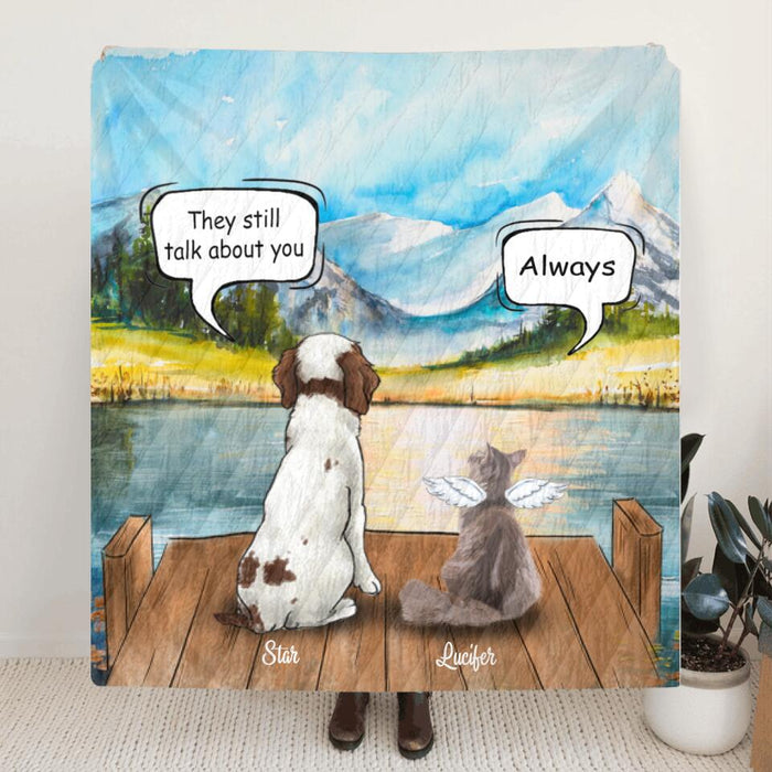 Personalized pet memorial gift idea for cat dog lovers, cat dog dad, mom - Upto 4 pets memorial quilt blanket - They still talk about you