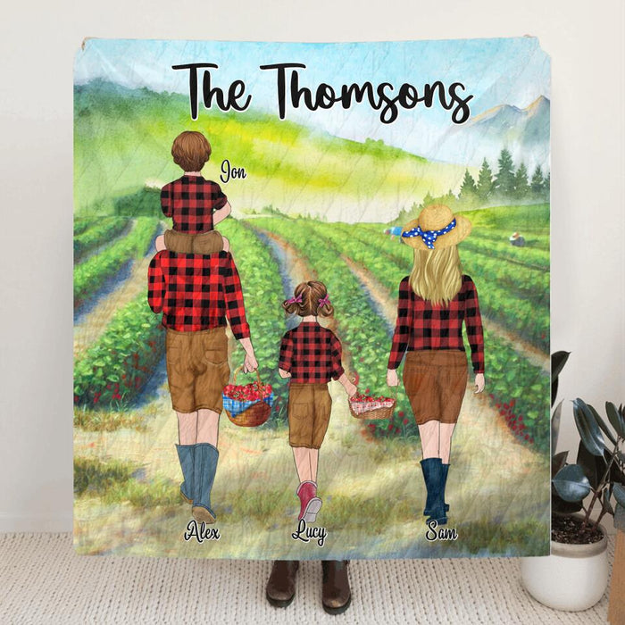 Personalized Family Picking Fruits in Summer Weekend/Summer Holiday - Quilt Blanket - Best Gift for Family/Couple - The Thomsons - IEIGLG