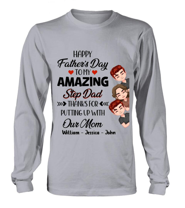 Custom Personalized Thanks Dad Shirt/Long sleeve/Sweatshirt/Hoodie - Gift Idea For Father's Day - Upto 3 Children - To My Amazing Step Dad