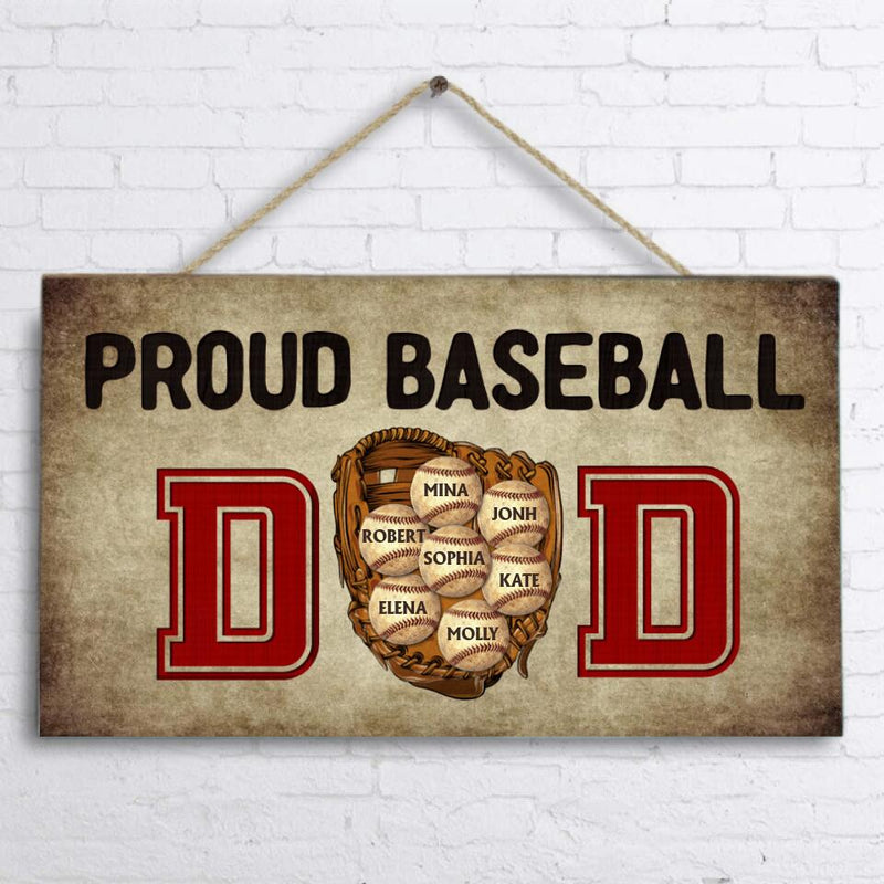 Personalized Proud Baseball Dad Wooden Sign - Up to 7 Kids - Gift For Father/Baseball Lover - Family Gift Idea