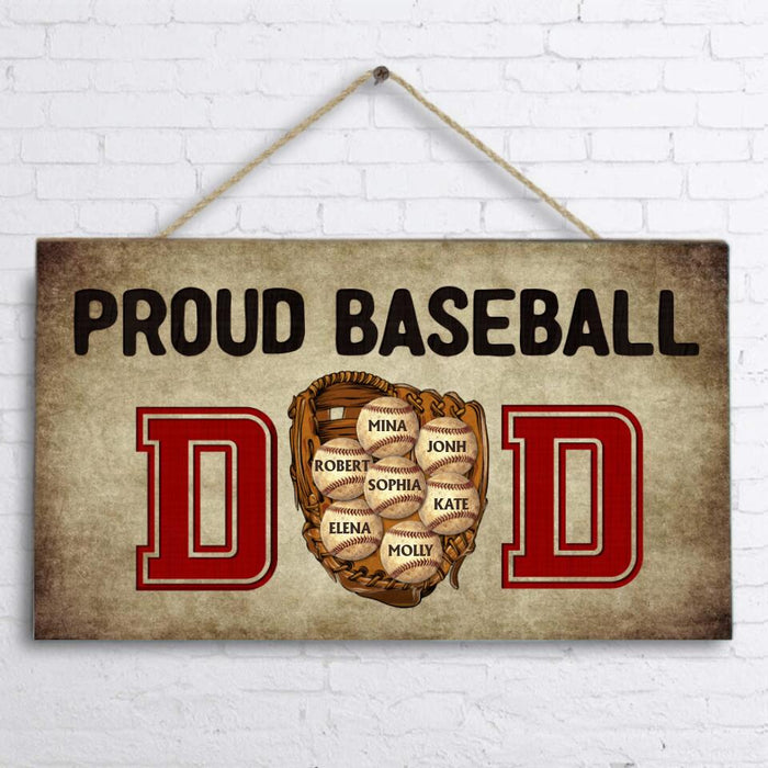 Custom Personalized Proud Baseball Dad Wooden Sign - Upto 7 Kids - Gift For Father/ Baseball Lover - Family Gift Idea