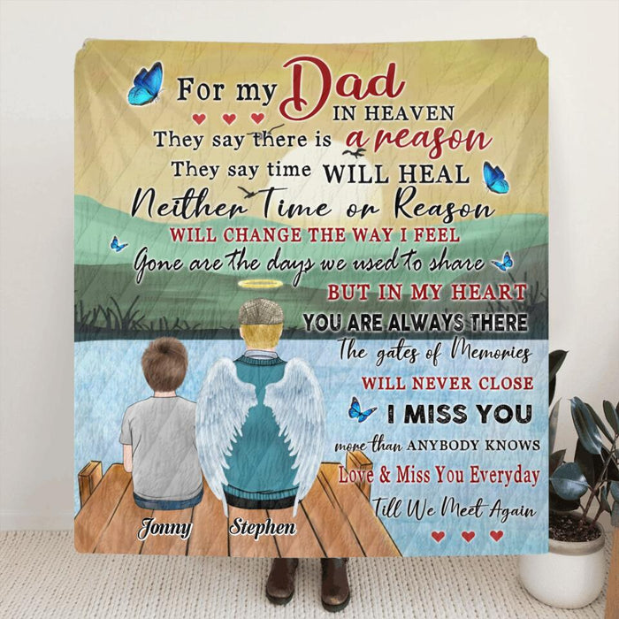 Custom Personalized For My Dad In Heaven Quilt/ Fleece Blanket - Memorial Gift Idea For Father's Day - Love & Miss You Everyday Till We Meet Again