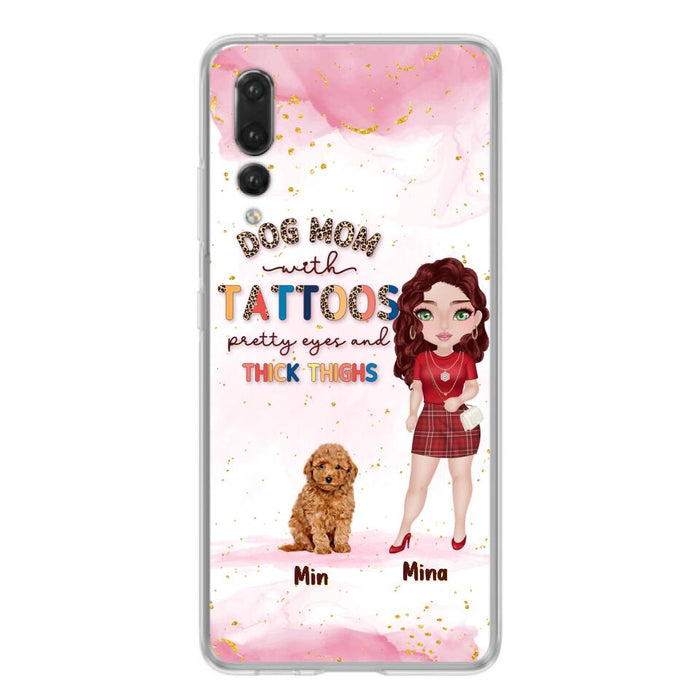 Custom Personalized Dog Mom Phone Case - Up to 5 Dogs - Best Gift Idea For Dog Lovers/Mother's Day - Dog Mom With Tattoos Pretty Eyes And Thick Thighs - Cases For Oppo, Xiaomi And Huawei