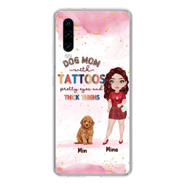 Custom Personalized Dog Mom Phone Case - Up to 5 Dogs - Best Gift Idea For Dog Lovers/Mother's Day - Dog Mom With Tattoos Pretty Eyes And Thick Thighs - Cases For Oppo, Xiaomi And Huawei