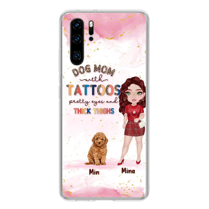 Custom Personalized Dog Mom Phone Case - Up to 5 Dogs - Best Gift Idea For Dog Lovers/Mother's Day - Dog Mom With Tattoos Pretty Eyes And Thick Thighs - Cases For Oppo, Xiaomi And Huawei