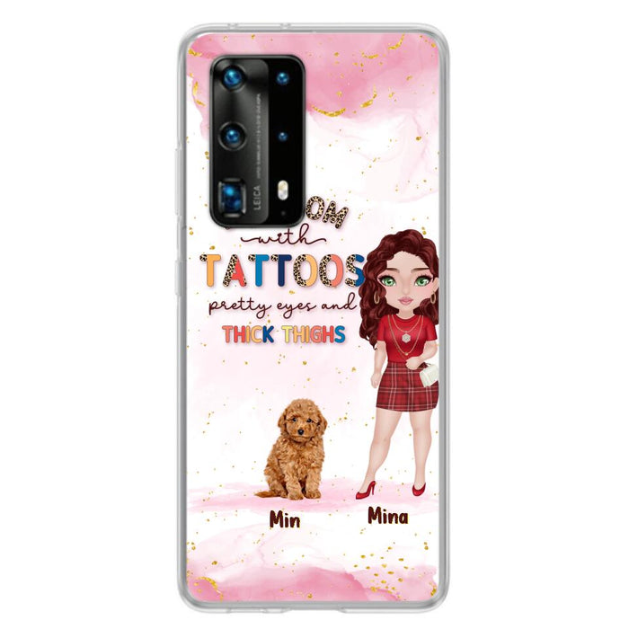 Custom Personalized Dog Mom Phone Case - Up to 5 Dogs - Best Gift Idea For Dog Lovers/Mother's Day - Dog Mom With Tattoos Pretty Eyes And Thick Thighs - Cases For Oppo, Xiaomi And Huawei