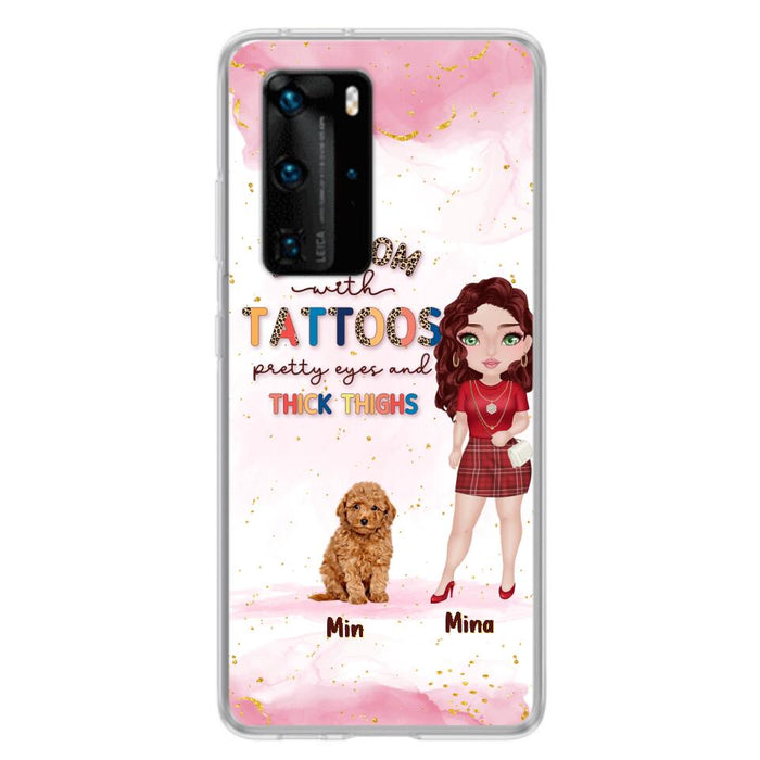 Custom Personalized Dog Mom Phone Case - Up to 5 Dogs - Best Gift Idea For Dog Lovers/Mother's Day - Dog Mom With Tattoos Pretty Eyes And Thick Thighs - Cases For Oppo, Xiaomi And Huawei