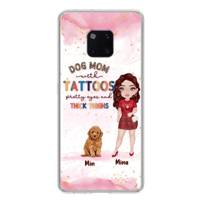 Custom Personalized Dog Mom Phone Case - Up to 5 Dogs - Best Gift Idea For Dog Lovers/Mother's Day - Dog Mom With Tattoos Pretty Eyes And Thick Thighs - Cases For Oppo, Xiaomi And Huawei