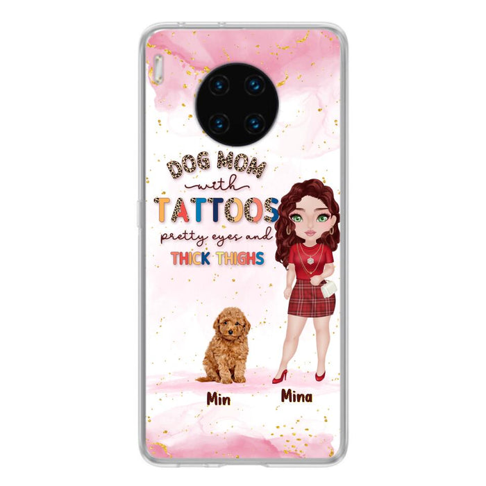 Custom Personalized Dog Mom Phone Case - Up to 5 Dogs - Best Gift Idea For Dog Lovers/Mother's Day - Dog Mom With Tattoos Pretty Eyes And Thick Thighs - Cases For Oppo, Xiaomi And Huawei