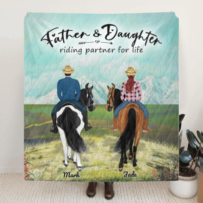 Custom Personalized Riding Horse Quilt Blanket - Father and Son, Father and Daughter - Best Gift For Father's Day