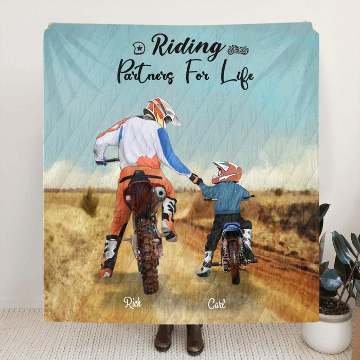 Custom Personalized Riding Quilt Blanket / Fleece Blanket- Father and 1 Son, Upto 2 Sons - Best Gift for Bikers - Riding Partners For Life - IAKT4L