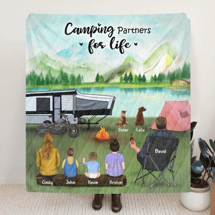 Personalized Camping Blanket - Single Mom/ Single Dad with Childs and Pets - Father's day gift, Camping Lovers - Camping Partners For Life - Full Option - KG3KSF