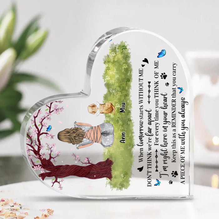 Custom Personalized Memorial Pet Mom Crystal Heart - Gift Idea For Dog/Cat Lovers - Upto 4 Dogs/Cats - For Every Time You Think Of Me I'm Right Here In Your Heart