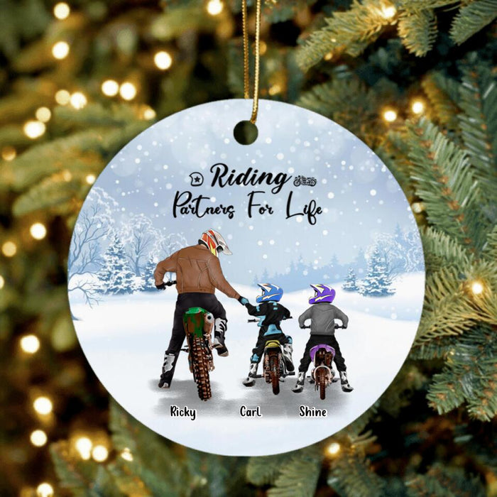 Custom Personalized Riding Ornament - Father Upto 2 Sons - Best Gift for Biker Dad - Riding Partners For Life - IAKT4L
