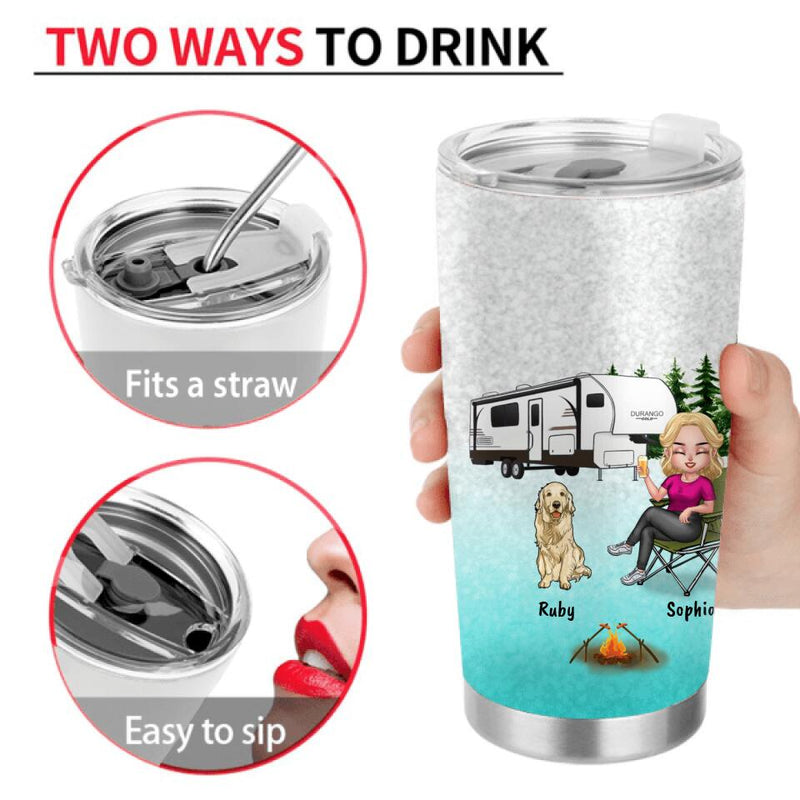 Personalized Dog Camping Queen Tumbler - Up to 5 Dogs - Gift Idea For Dog Lovers/Mother's Day - Tough Enough To Be A Dog Mom And Camping Queen Crazy Enough To Rock Them Both