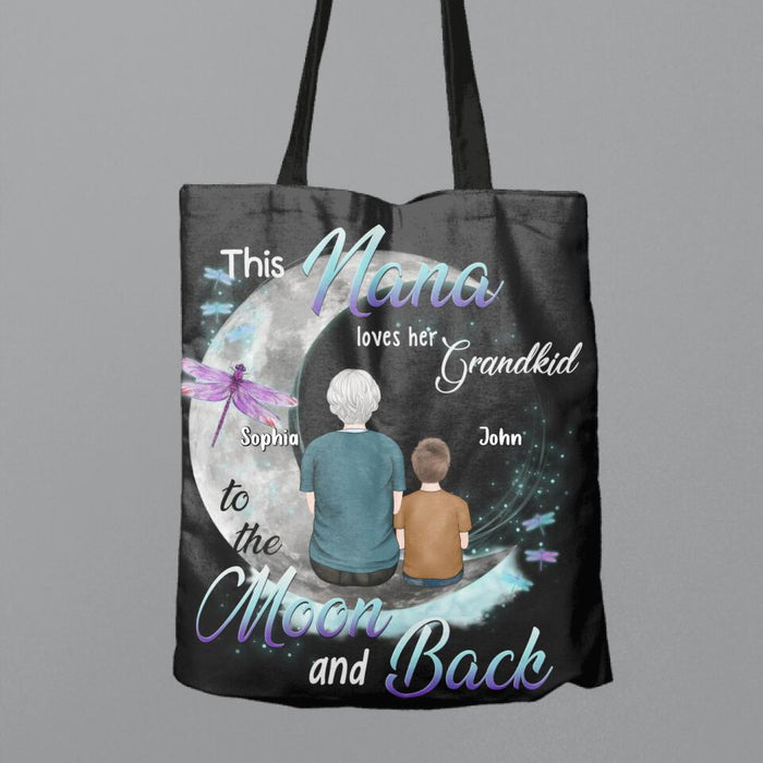 Personalized Grandma Canvas Bag - Up to 4 Kids - Mother's Day Gift For Grandma - This Nana Loves Her Grandkid To The Moon And Back
