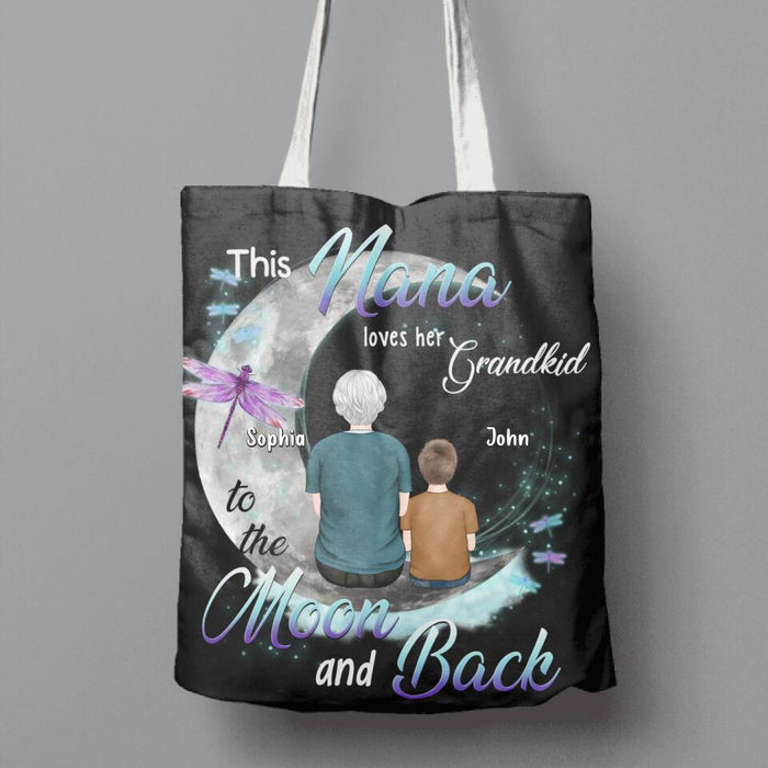 Personalized Grandma Canvas Bag - Up to 4 Kids - Mother's Day Gift For Grandma - This Nana Loves Her Grandkid To The Moon And Back