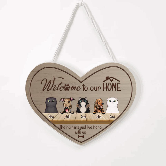 Custom Personalized Cat & Dog Door Sign - Best Gift For Cat Dog Lovers - Up to 5 Pets - Welcome to our home - JRAAMN