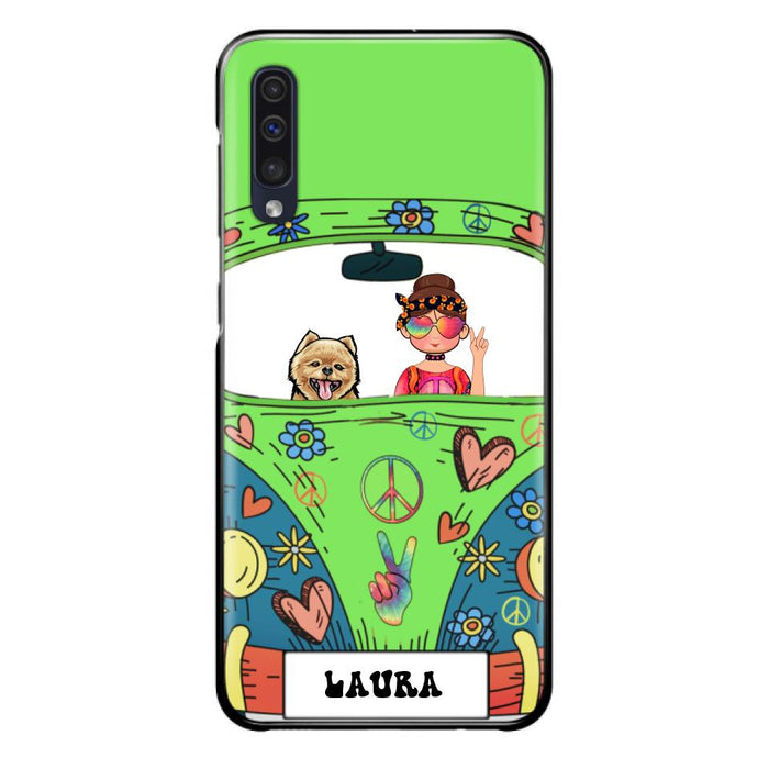 Custom Personalized Hippie Girl Phone Case - Girl with up to 3 Pets - Case for iPhone, Samsung and Xiaomi