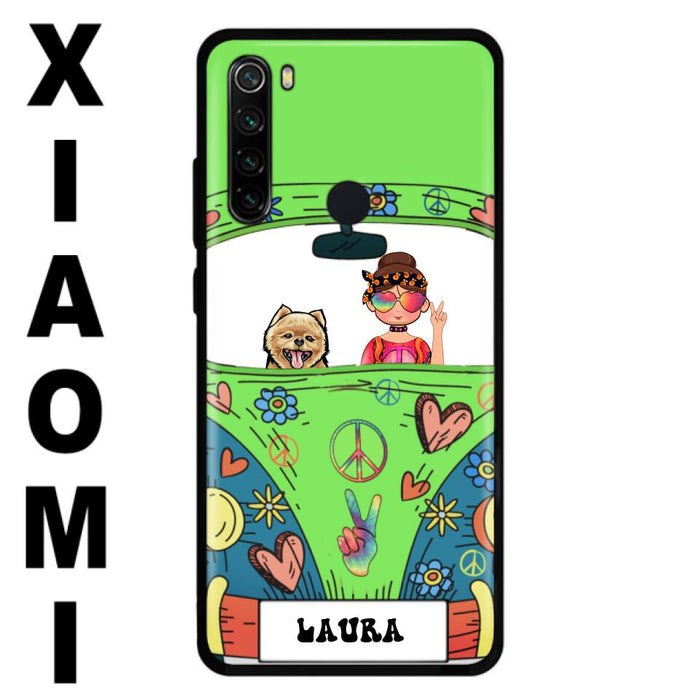 Custom Personalized Hippie Girl Phone Case - Girl with up to 3 Pets - Case for iPhone, Samsung and Xiaomi