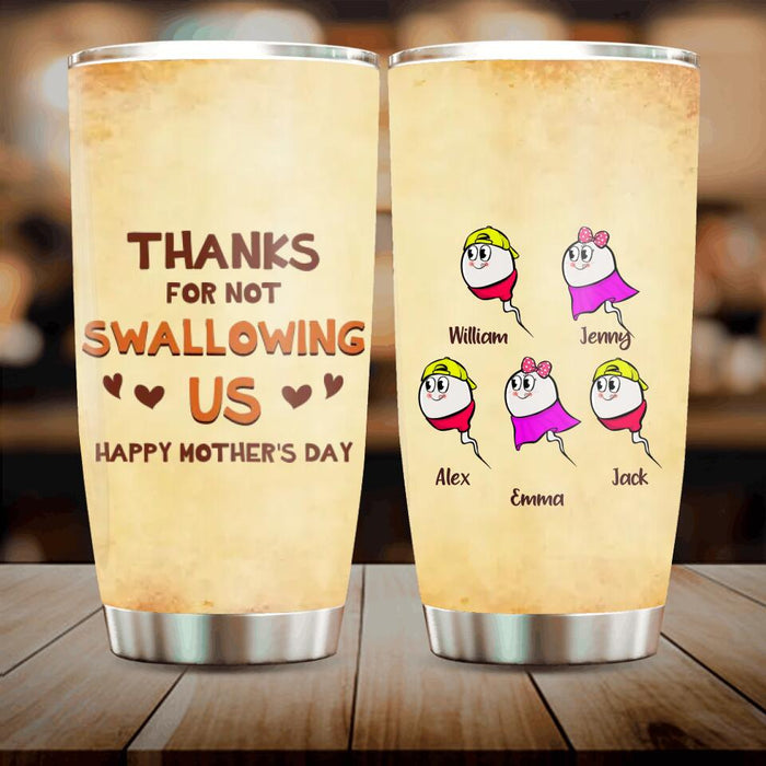 Custom Personalized Tumbler - Mother's Day, Funny, Birthday Gift For Mom - Thanks For Not Swallowing Us