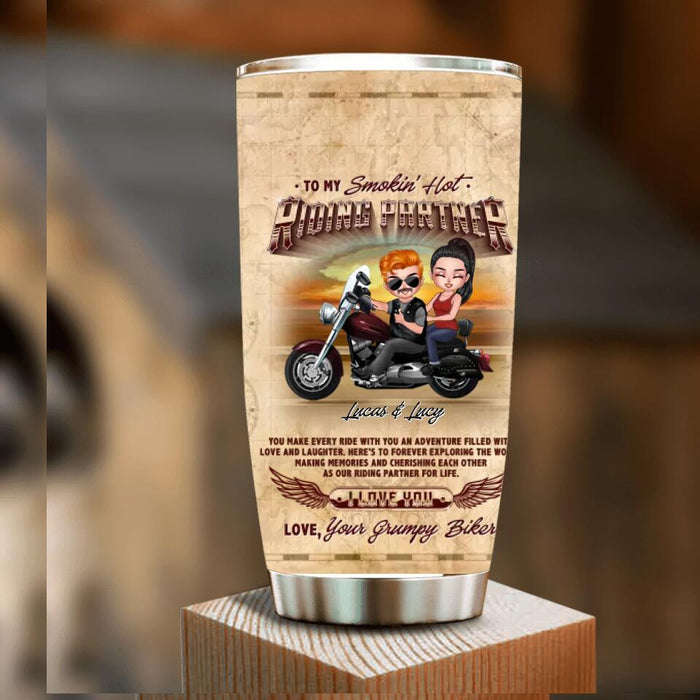 Custom Personalized Couple Riding Tumbler - Gift Idea For Couple/ Biker - To My Smokin' Hot Riding Partner