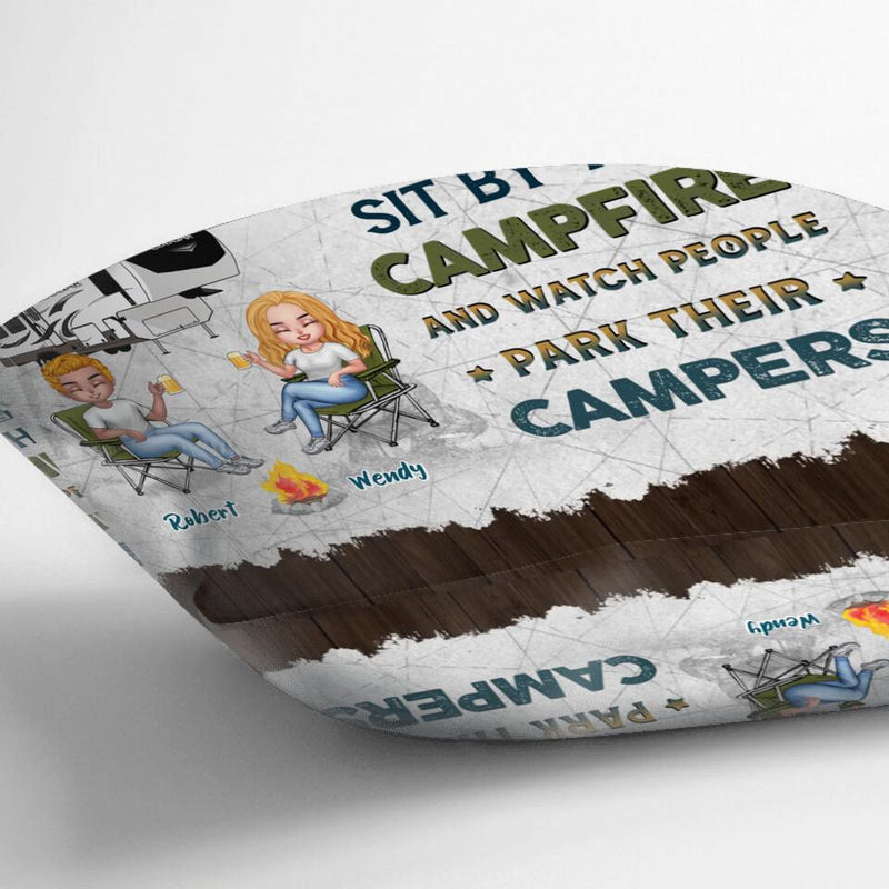 Personalized Camping Friends Pillow Cover - Up to 7 People - Gift Idea For Friends/Camping Lovers - Let's Sit By The Campfire And Watch People Park Their Campers