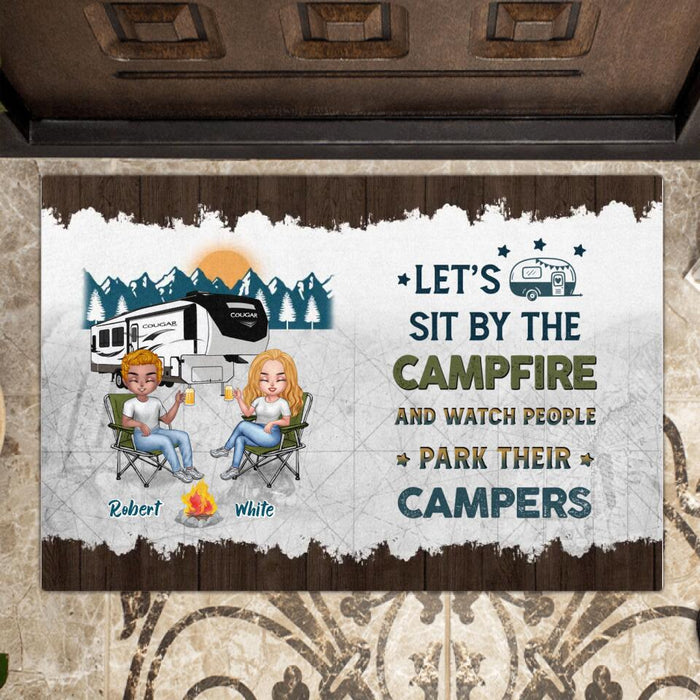 Custom Personalized Camping Friends Doormat - Upto 7 People - Gift Idea For Friends/Camping Lovers - Let's Sit By The Campfire And Watch People Park Their Campers