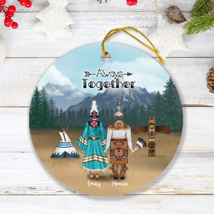 Custom Personalized Mom Daughter Ornament - Gift From Daughter To Mom - Native American Mother With Upto 2 Daughters - Always Together